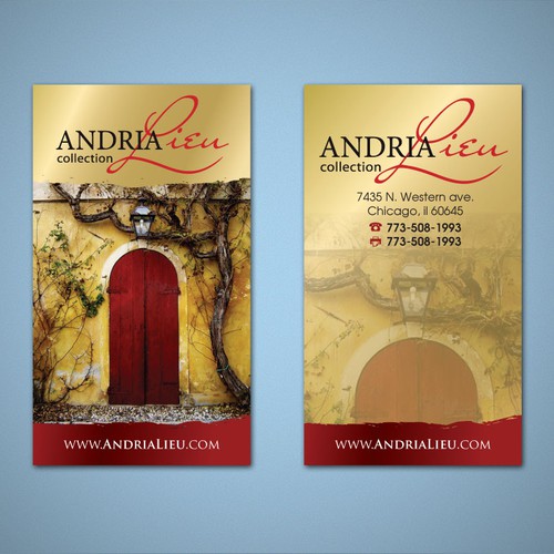 Create the next business card design for Andria Lieu Diseño de Tcmenk