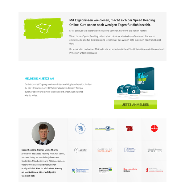 Stark konvertierende Salespage für Speed Reading Online-Kurs- high-converting salespage for speed reading online course