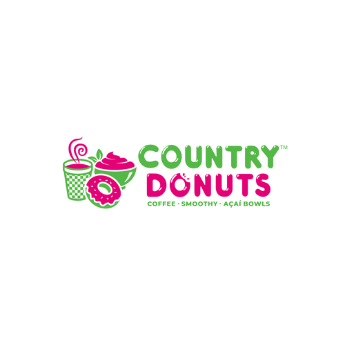 We need a modern exciting logo to encompasses our Name Country Donuts Coffee smoothy bowls Design réalisé par crapit