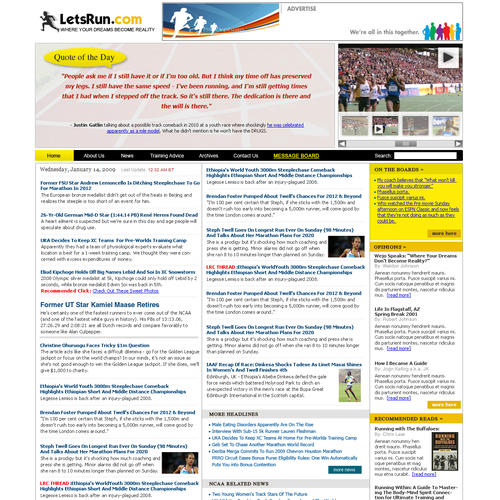 LetsRun.com Homepage Re-Design/Cleanup Diseño de Talahib Design