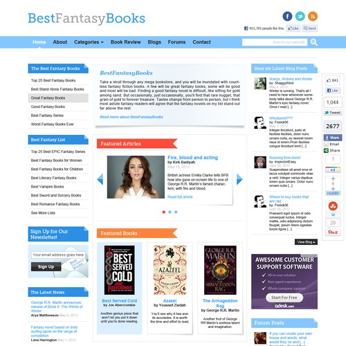 Help Best Fantasy Books with a new website design Réalisé par skinny_beef