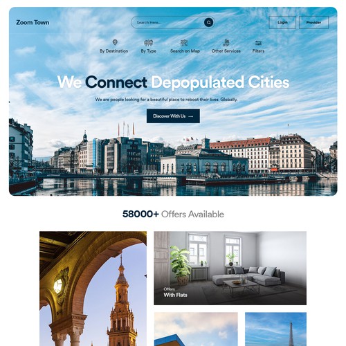 Design a global website connecting beautiful towns and people who could have want to live there. Design by unbox.style⚡️