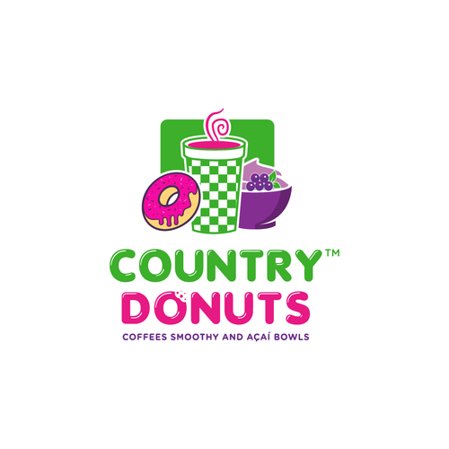 We need a modern exciting logo to encompasses our Name Country Donuts Coffee smoothy bowls Design réalisé par ropix