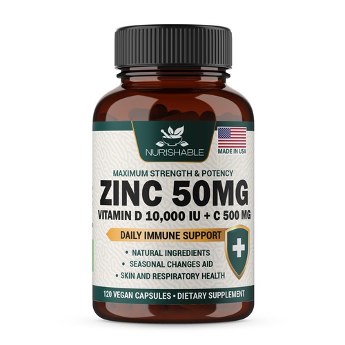 We need a "beautiful bottle label" for Zinc and Vitamin D3 supplement - Redesign Design by Fredrick Balois
