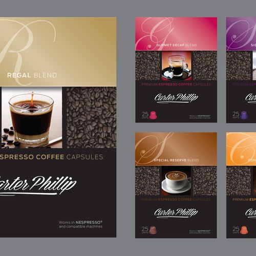 Design an espresso coffee box package. Modern, international, exclusive. Design by Sonia Maggi