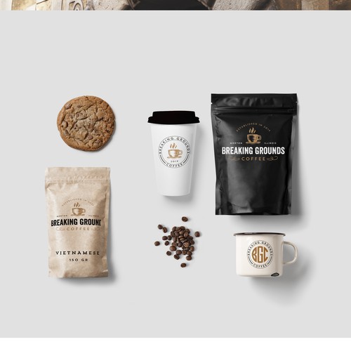 Breaking Grounds Coffee logo - Great Coffee Without Pretense Design by CBT
