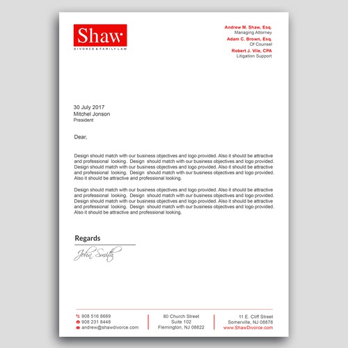 Letterhead for Divorce & Family Law Firm; Modern, Conservative Design Design by PAPRI802030