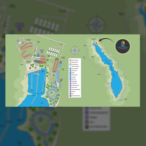 Please design a simple, fresh, updated map of our campground and marina for our website Design by Natalia Babets