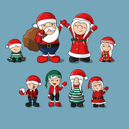 Christmas themed doormat with the family of Santa Clause Design by rjo.studio