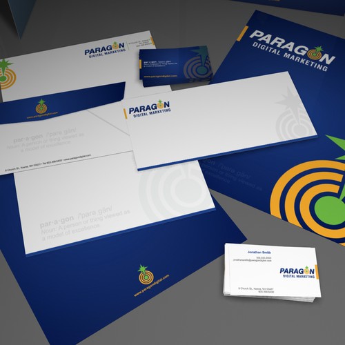 Cool new Biz Cards, Stationary and PowerPoint Template for Paragon Digital Marketing Design by Direk Nordz