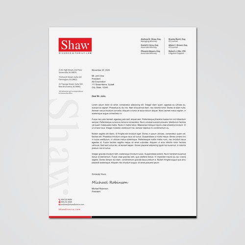 Letterhead for Divorce & Family Law Firm; Modern, Minimalist, Conservative Design Design by Tcmenk