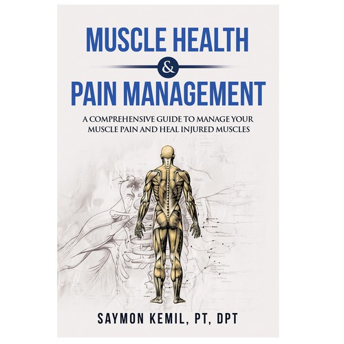 Book cover with a drawing images of the human anatomy combining muscles and bone structure. Design by libzyyy