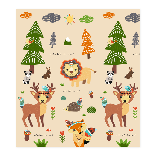 Illustration of kids playmat with animals Design by ies