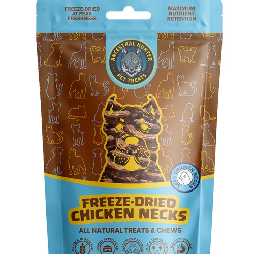 Design a fun and creative pet treat pouch label packaging for an all natural pet treat company Design by im4u