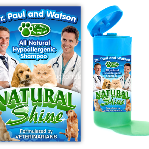 Pet product logo and shampoo label Print or packaging design