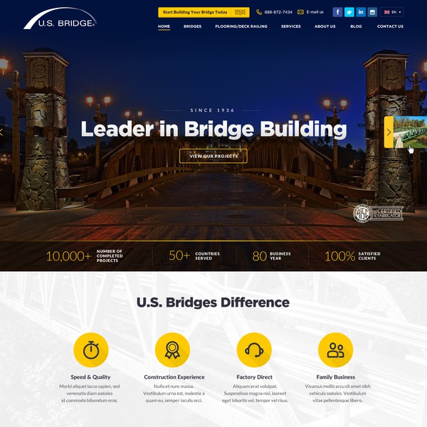 Modern, Stylish, Flat Web design for Construction Company, leader in Bridge Building