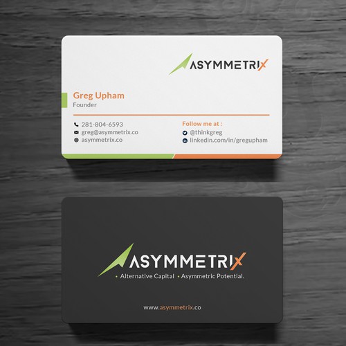 Design a cool, edgey but sophisticated business card for an alternative investment firm. Design von Roni_