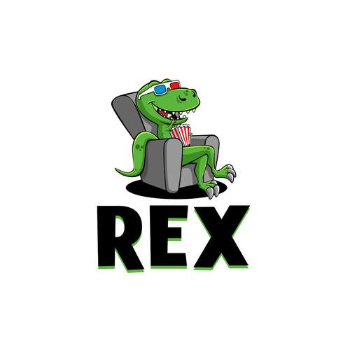 Design Rex Mobile App - Popcorn Eating T. Rex wearing 3D glasses por DZenhar Studio