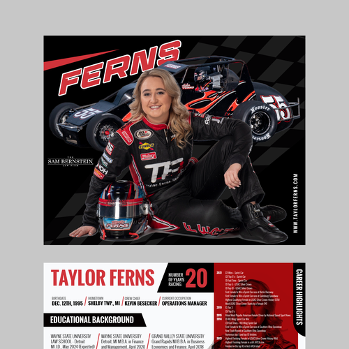 Racecar Driver "Hero Card" Design to appeal to fans Design by Bennah