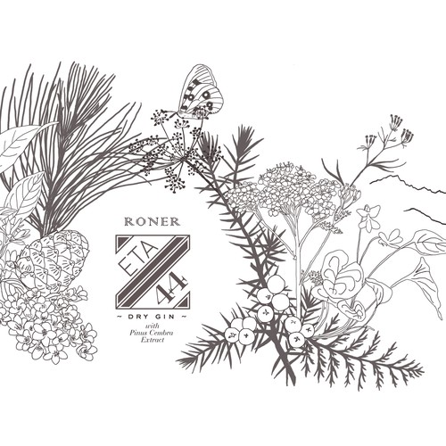 Gin Bottle & packaging design + merchandising Design by virunga