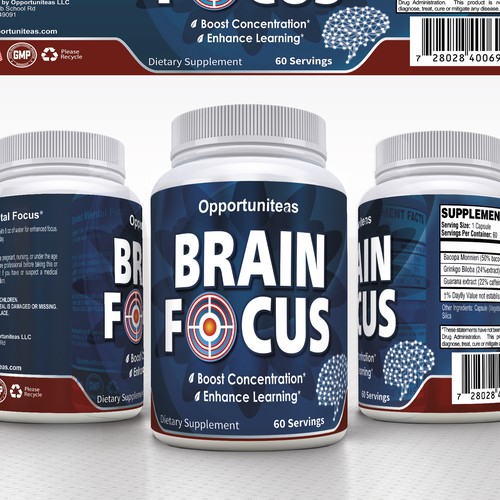 Create product label for Brain Focus supplement Design réalisé par lantonx