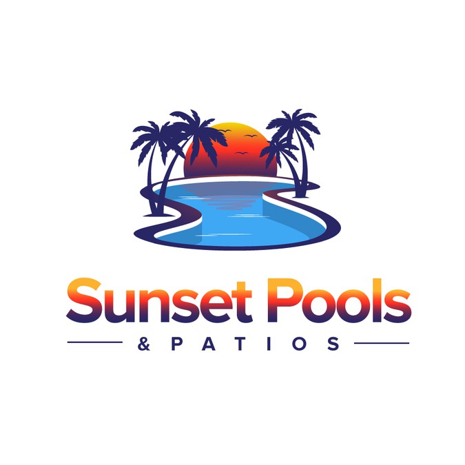 Sunset, Palm Tree & Pool logo for swimming pool construction Logo