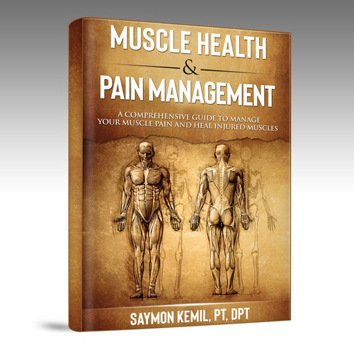 Book cover with a drawing images of the human anatomy combining muscles and bone structure. Design by inventivao