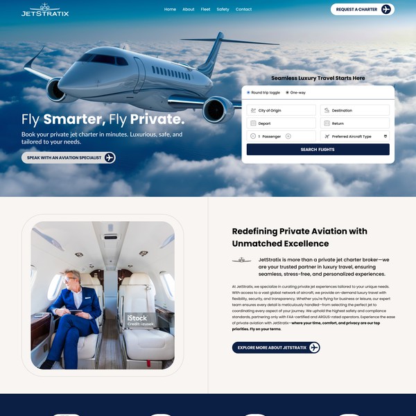 Sleek Private Jet Charter Landing Page