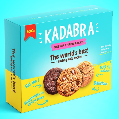 Box design for a fun and magical keto cookie brand Design by Konstantine Oblakov