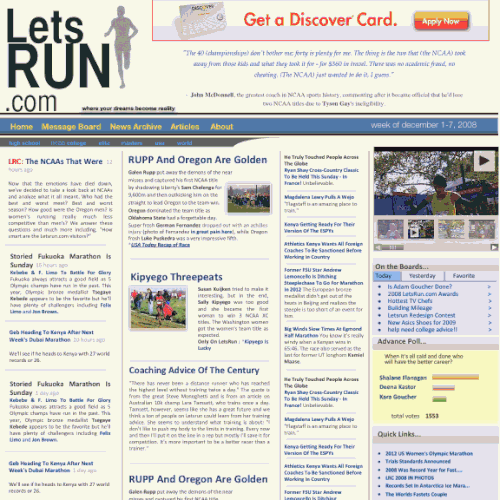 LetsRun.com Homepage Re-Design/Cleanup Diseño de cranberry