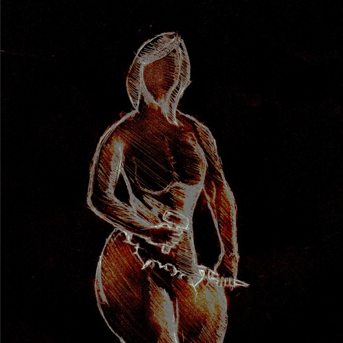 Illustration of overweight woman sculpting/creating her fit body