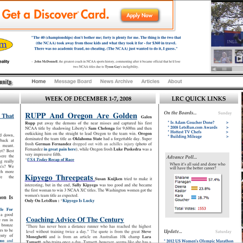 LetsRun.com Homepage Re-Design/Cleanup Diseño de cranberry