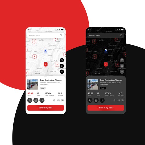 Tesla App to localise charging point on a map Design by Uzeir Mansuri