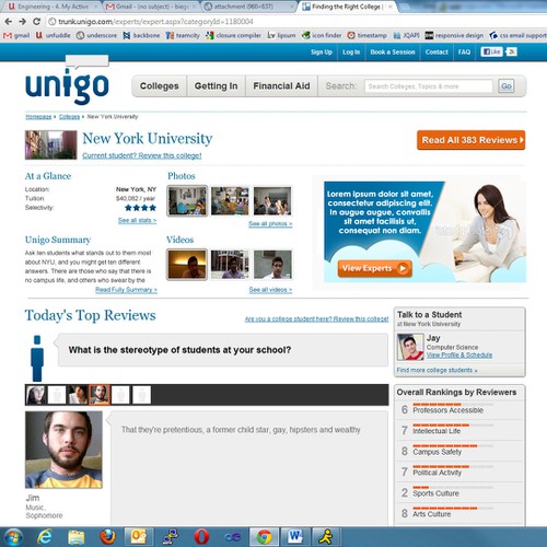 Banner ad for Unigo's College page (e.g. www.unigo.com/nyu) Design por auti