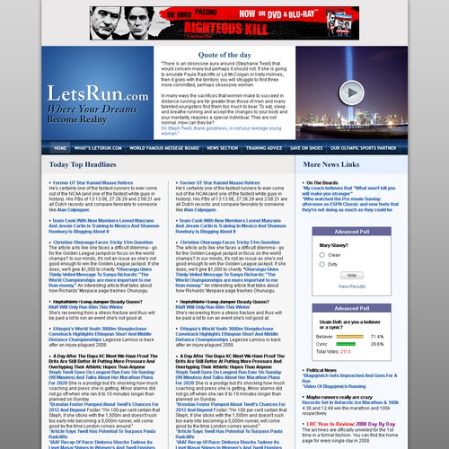 LetsRun.com Homepage Re-Design/Cleanup Diseño de naspas