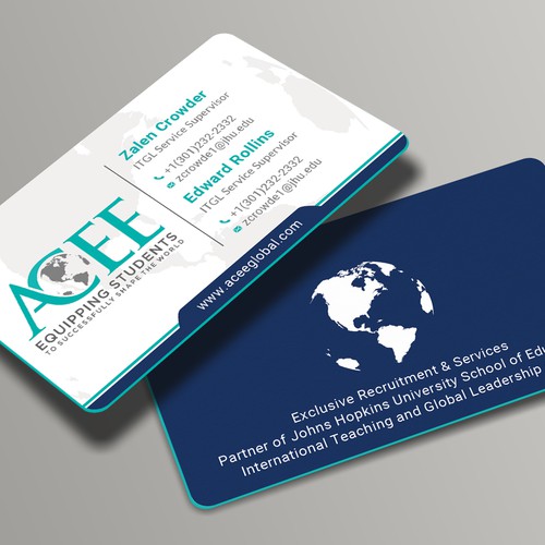 Diseño de ACEE's new business card to show the partnership with JHU ITGL program de Roni_