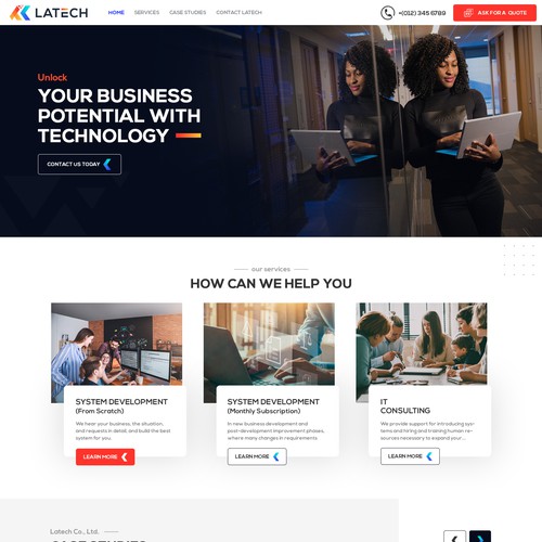 Please create a corporate page for my IT consulting and software development firm Design by the Sanatan