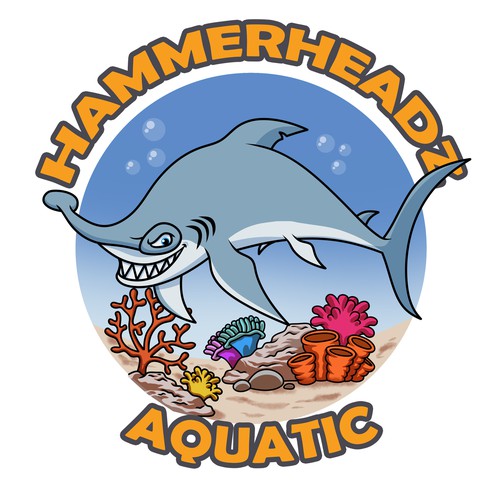 Hammerhead Shark Logo for Custom Salt Water Aquariums and Ocean Coral Farm Company Diseño de zxxz