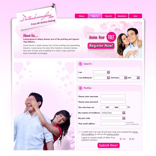 Landing Page for Online Dating Design by Ananya Roy