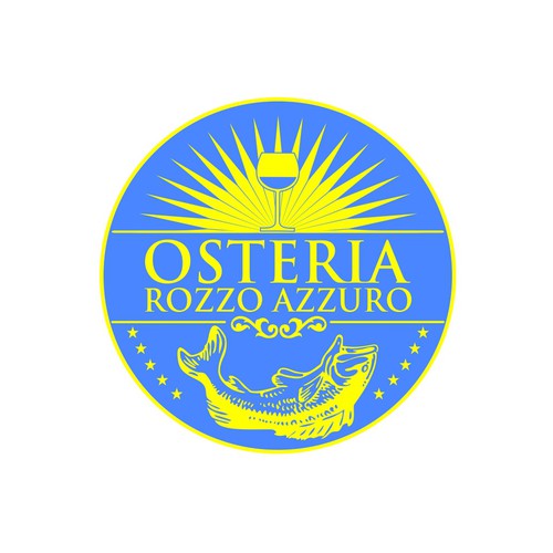 Simple and Bright Logo Design for “Osteria Rozzo Azzurro”/ 南イタリア料理メインのバルの為に明るく簡潔に太陽とワイングラスをイメージ