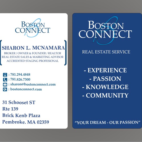 Boston Connect Real Estate business cards Business card contest