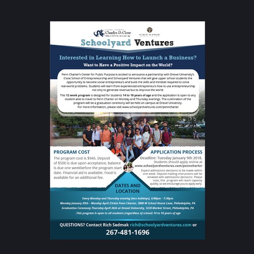 One page flyer for program that supports teen entrepreneurs Design by UMA_09