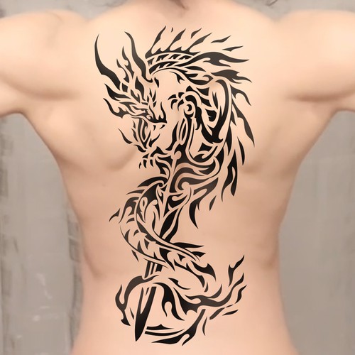 Back sword tatto, represents power, warrior's sword, with a dragon face on the circle of the swords handle Design by Abrahamnaji
