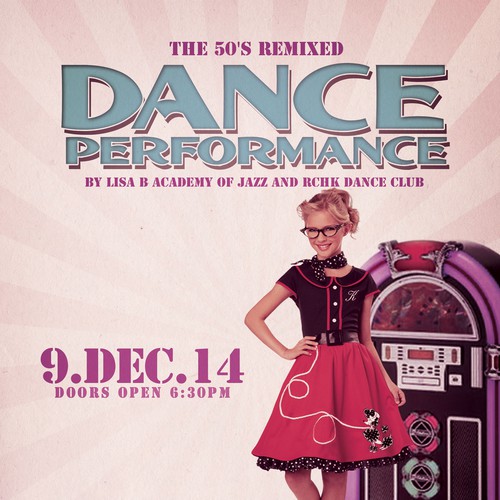 Create a poster and program for a 50's Remixed themed kids dance show! Design by J. Nater