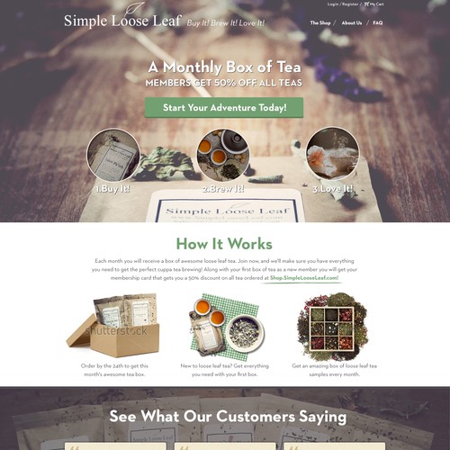 Landing Page/Subscription Signup Page for a Tea of the Month Subscription Box Design by Hristina.