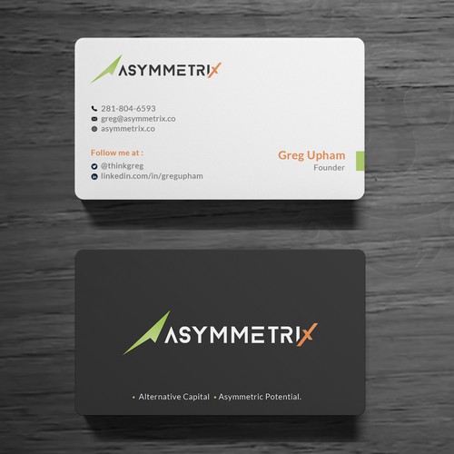 Design a cool, edgey but sophisticated business card for an alternative investment firm. Design von Roni_
