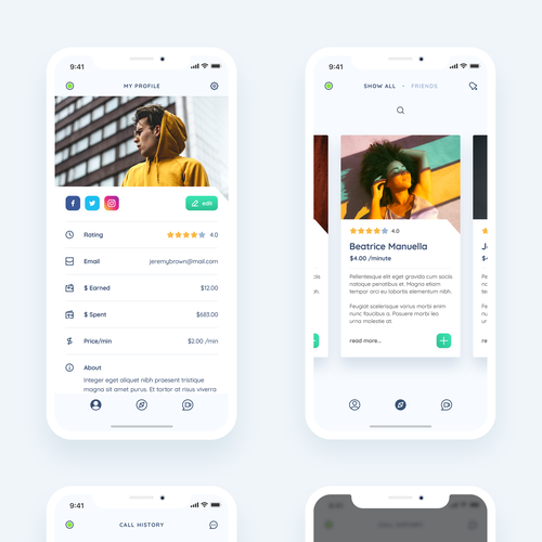 A fresh/modern/progressive styled video-calling app Design by EYB