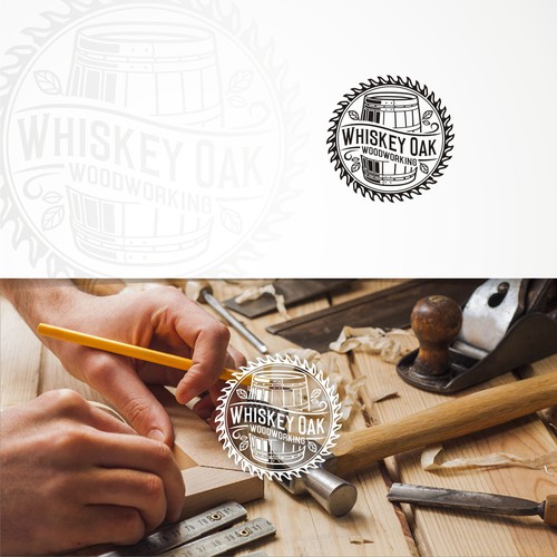 Powerful, vintage, whiskey inspired logo for woodworking company Diseño de Rasyid