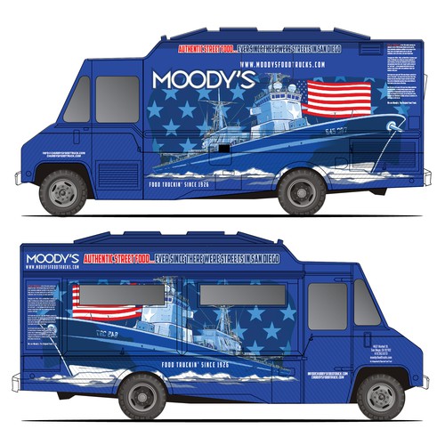 Navy Themed Food Truck Wrap Design Design by Windmill Designer™