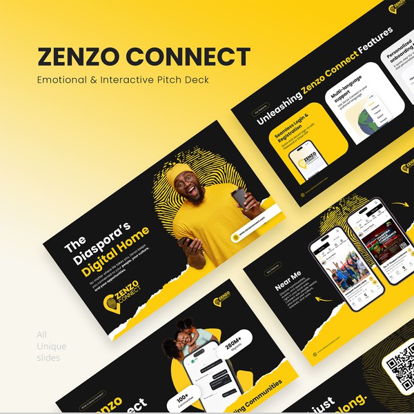 Design by Graph Zoon titled "Zenzo Connect – Immigrant Community Presentation (Emotional & Interactive Pitch Deck)"